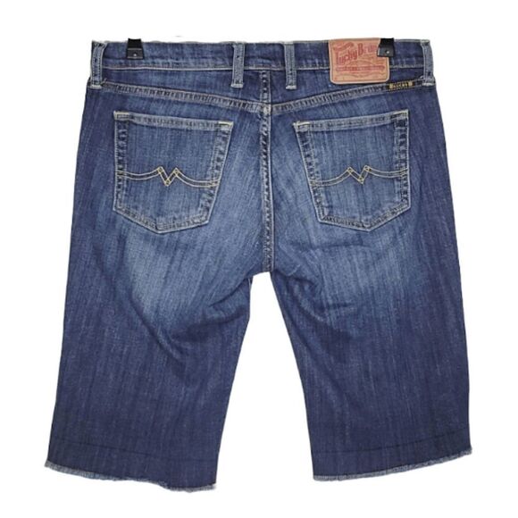 Lucky Brand Blue Jean Frayed Hem Wiskered Faded Denim Bermuda Shorts Size 6/28 - Picture 2 of 6
